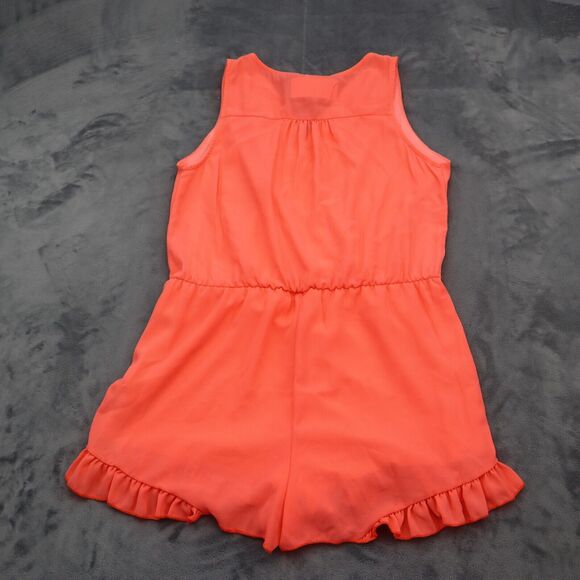 Coco Avante Romper Womens S Orange Sleeveless V Neck Ruffled Hem Casual Outfit - Picture 9 of 16